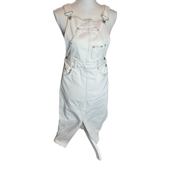 Zara Ecru Bib Overalls Dress Y2K Retro Boho Instagram Favorites Sz Small - Picture 9 of 10